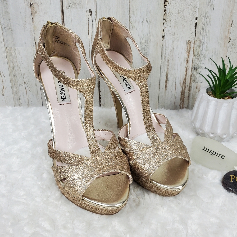 Steve Madden Emele Glitter Heels Gold Size 8